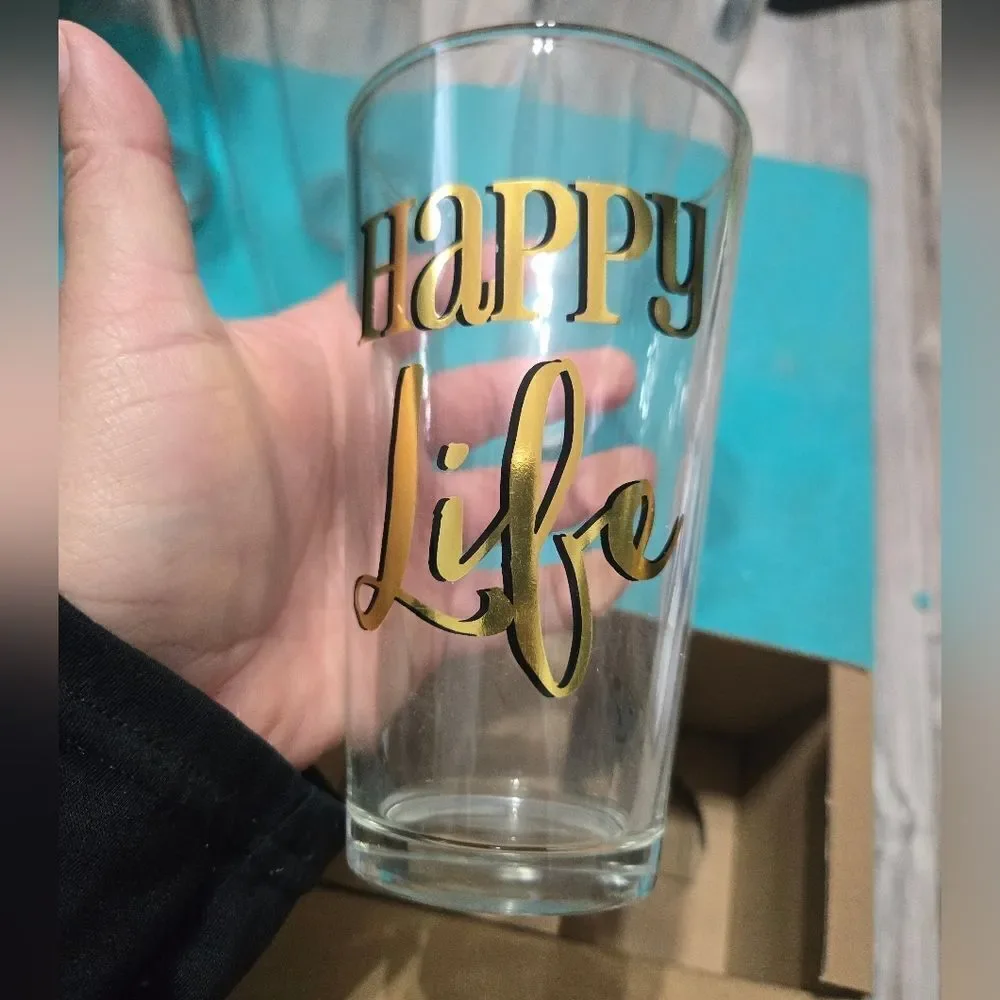 Happy wife, happy life, wine glass and beer glass set new in box